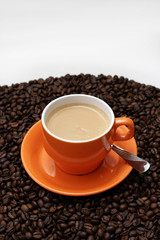 tasse kaffee mit frischen bohnen