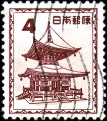 Asie. Pagode. Timbre postal.