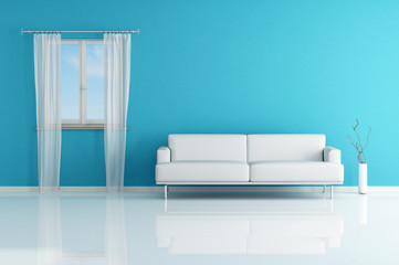 white sofa in a blue room -rendering