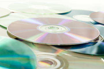 Close up of dvd discs as background