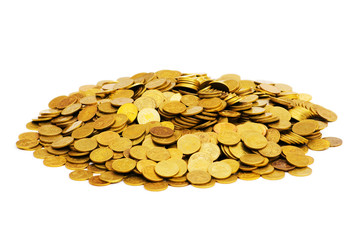 Pile of golden  coins isolated on white
