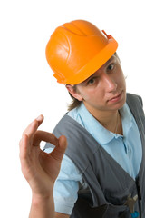 The worker showing okay gesture.