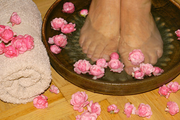 Close up of feet in a pool