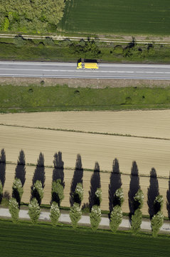 Strada con camio tra campi