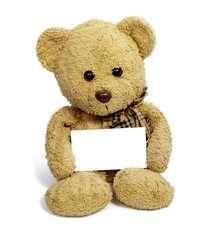teddy bear with blank note card