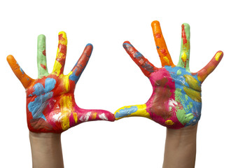 color painted child hand