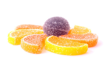 Fototapeta na wymiar Color fruit jelly isolated on white background