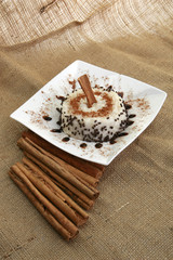Rice pudding and cinnamon sticks