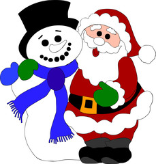 weihnachtsmann umarmt schneemann