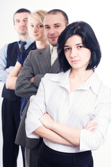 Young business team on white background