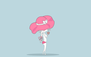 girl on the beach with coconut cocktail