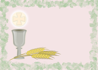 Simboli della Prima Comunione con sfondo