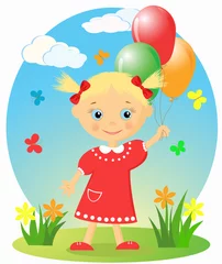 Poster Gelukkig meisje met ballonnen. © Margo