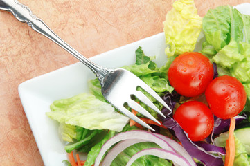 Salad with Lettuce Onion Cucumbers and Tomato