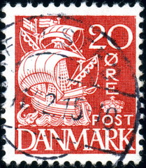 Danmark. Bateau à Voile. Timbre oblitéré.