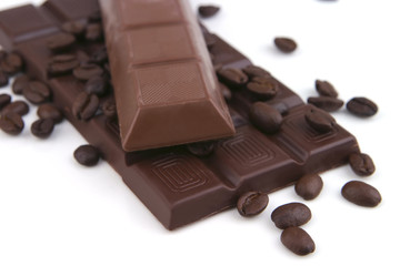 dark chocolate bar over white background
