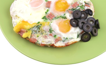 fried eggs and black olives