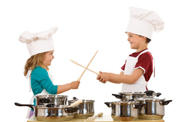 Chefs duel with wooden utensils
