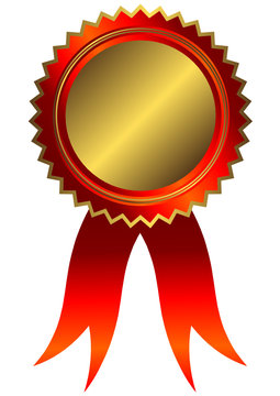 Golden medal with red ribbon (vector)