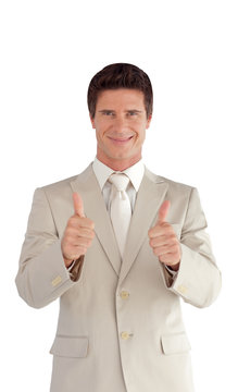 Businessman with two thumbs up