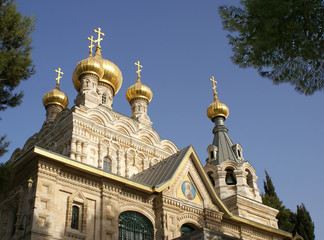Saint Maria Magdalena church in orthodox monastery. Jerusalem