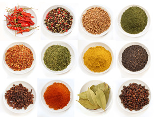 Variety of different spices in bowls