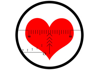 Sniper rifle sight with red heart silhouette as a target