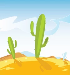 Fotobehang Oude westelijke woestijn met Cactusplanten. Vectorillustratie. © WellnessSisters