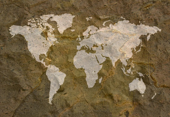World Map on grunge rock background