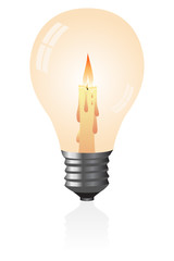 Light bulb with a candle. Vector illustration.