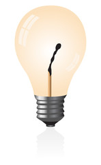 Light bulb with a match. Vector illustration.
