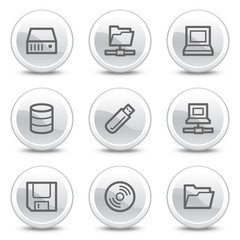 Drives and storage web icons, white circle buttons series