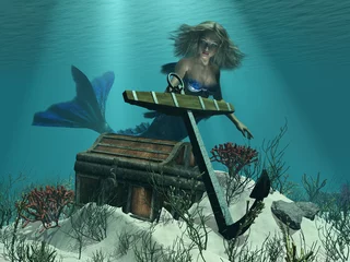 Abwaschbare Fototapete Meerjungfrau Die Entdeckung einer Meerjungfrau - 3D-Rendering