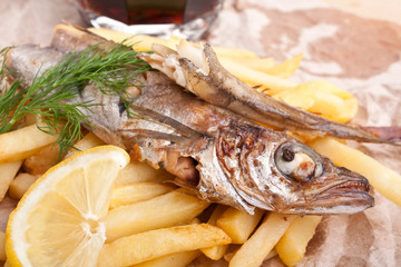 fish and chips with beer
