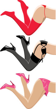 legs in red, black, pink stockings clip art preview