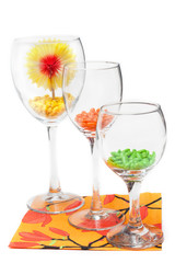 Three glasses with colour sweetmeat