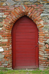 A old door on a historical building.