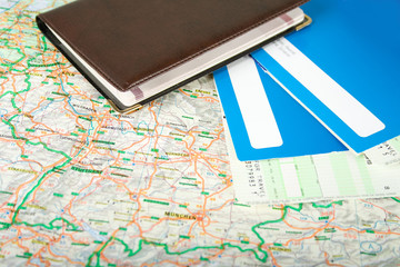 Preparing to travel: passport, tickets, map