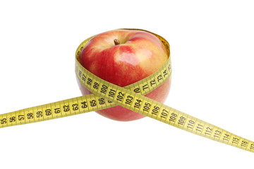 Red apple and tape measure