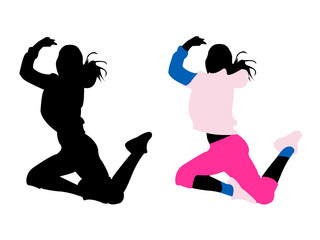 silhouette girl fitness, dance, exercise