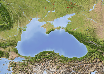 Black Sea, shaded relief map