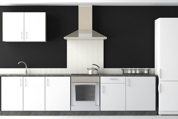 interior design of modern black kitchen - 14079961
