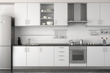 interior design of modern white kitchen - 14080320