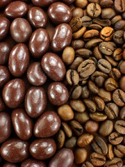 Naklejka premium Kaffeebohnen, Schoko, Pralinen