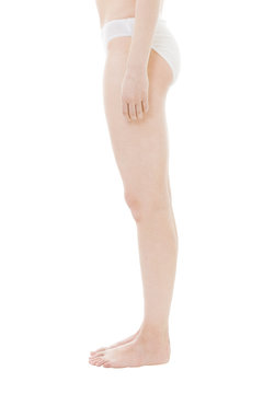 Legs of woman standing in uderwear profile view