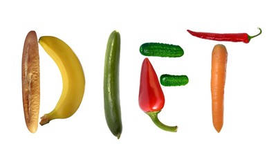 Word diet  written with food