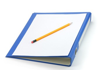 Pencil on Folder isolated over white background.