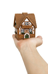 Miniature model of a house on a hand