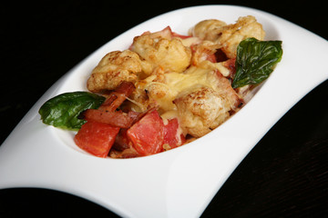 stewed trout with vegetables rocketsalad
