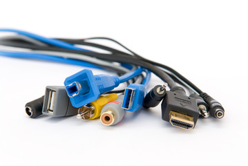 Many various cables of audio and video